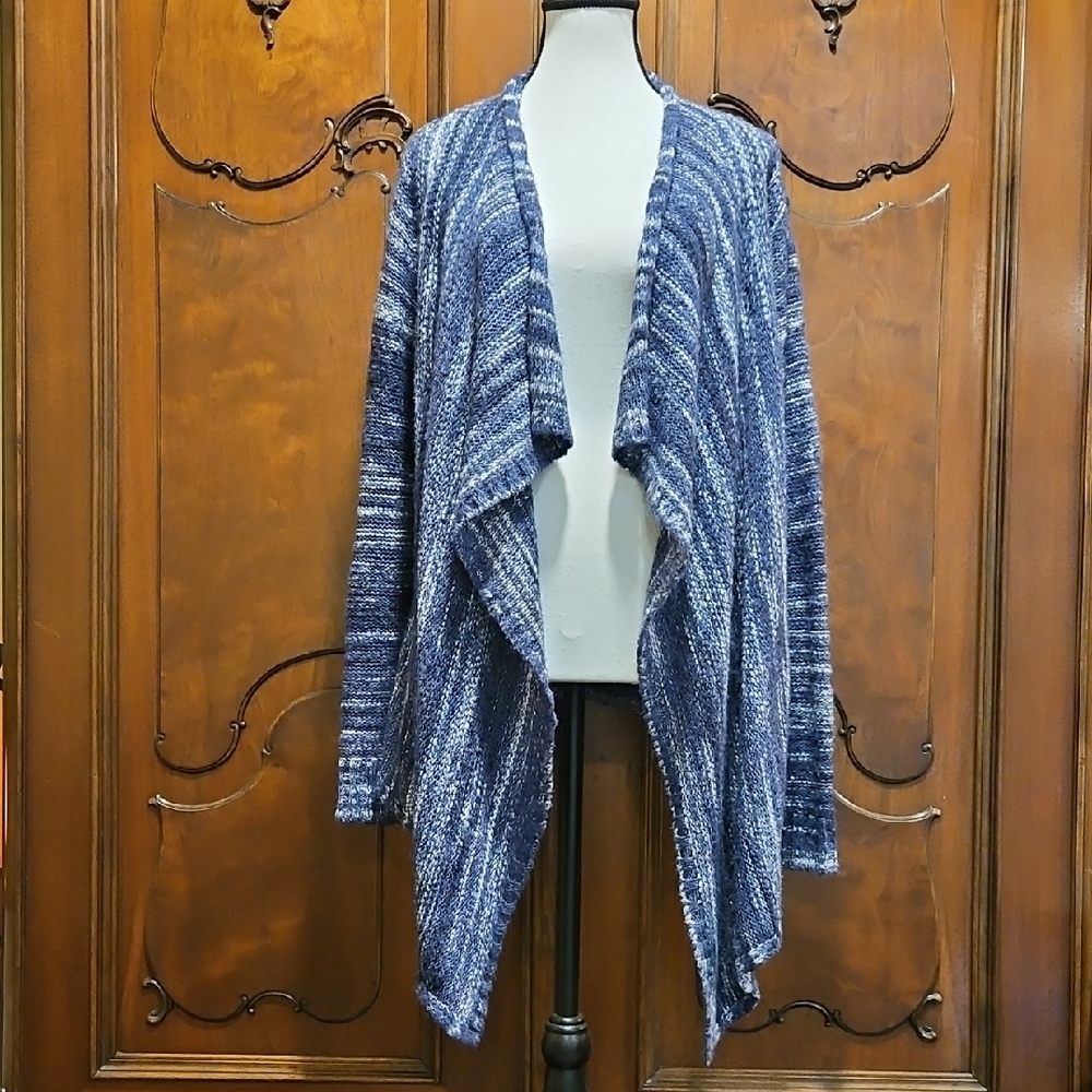 A.N.A Open Knit Cardigan Sweater Asymmetrical Blue White Cabincore Size M